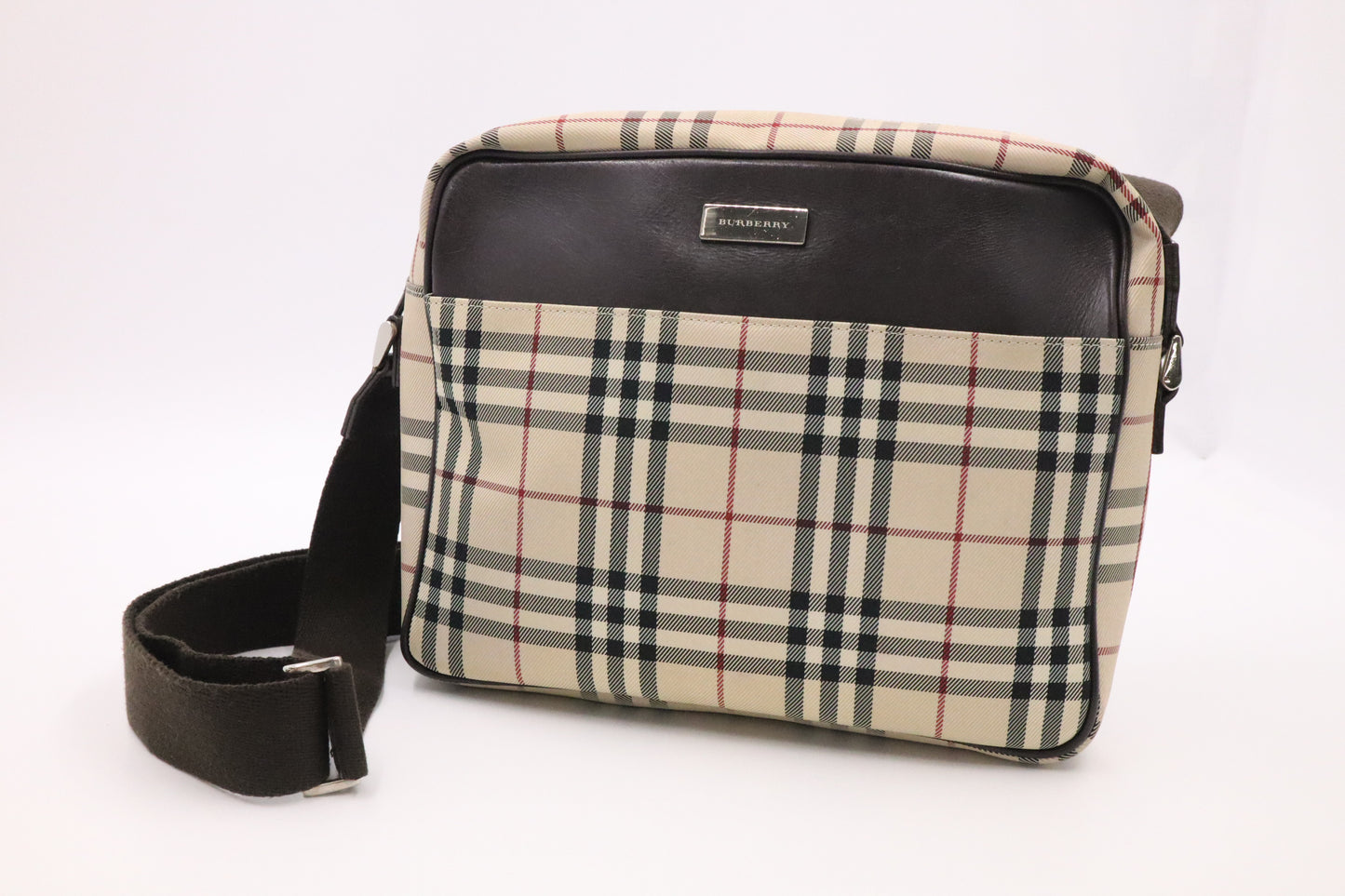 Burberry Messenger Bag in Beige Check Canvas