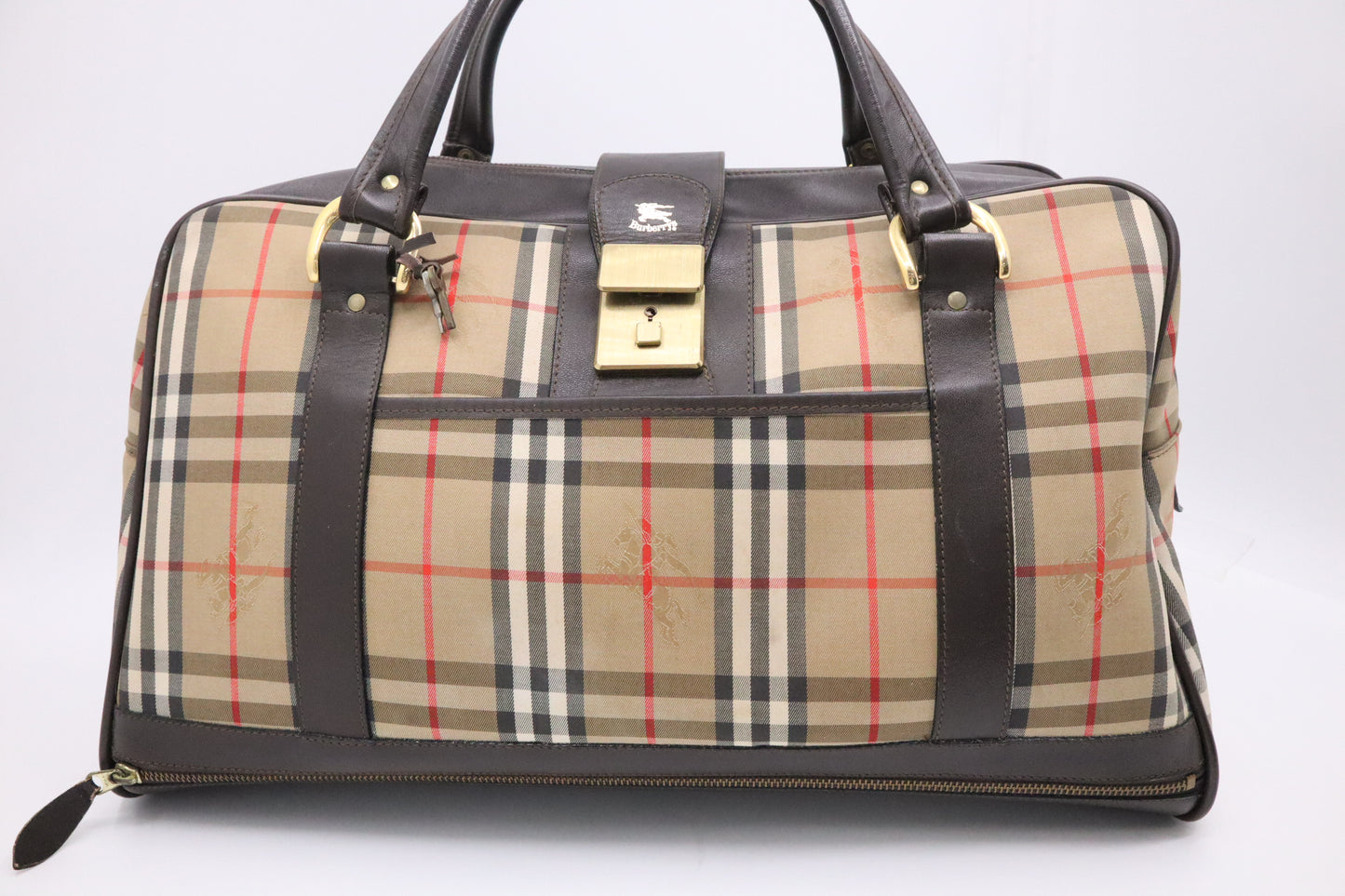 Burberry Duffle Bag with Shoes Compartment in Brown Checked Canvas