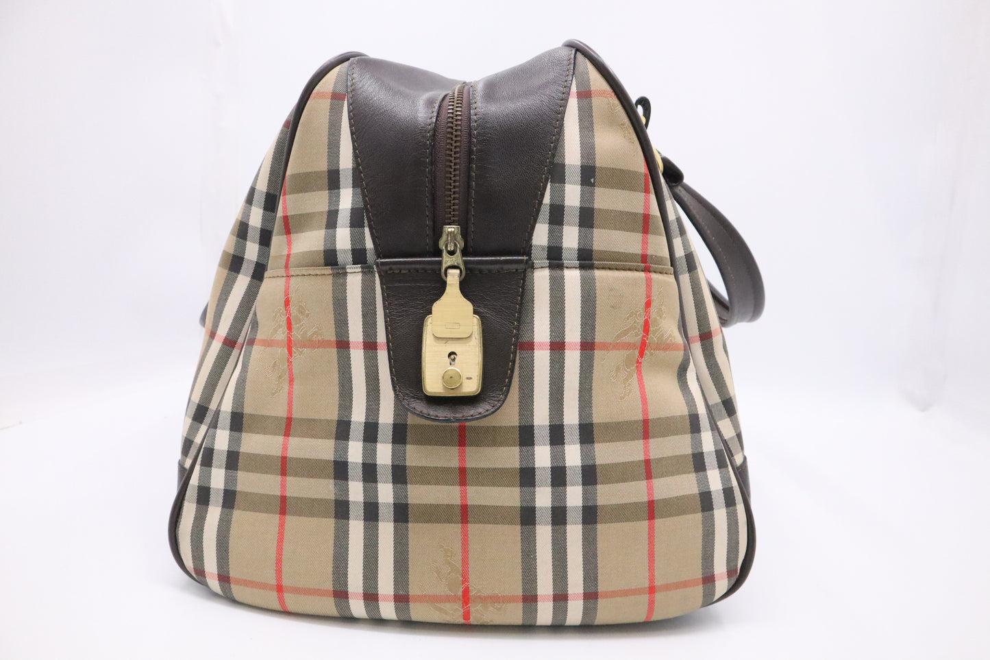 Burberry Duffle Bag with Shoes Compartment in Brown Checked Canvas