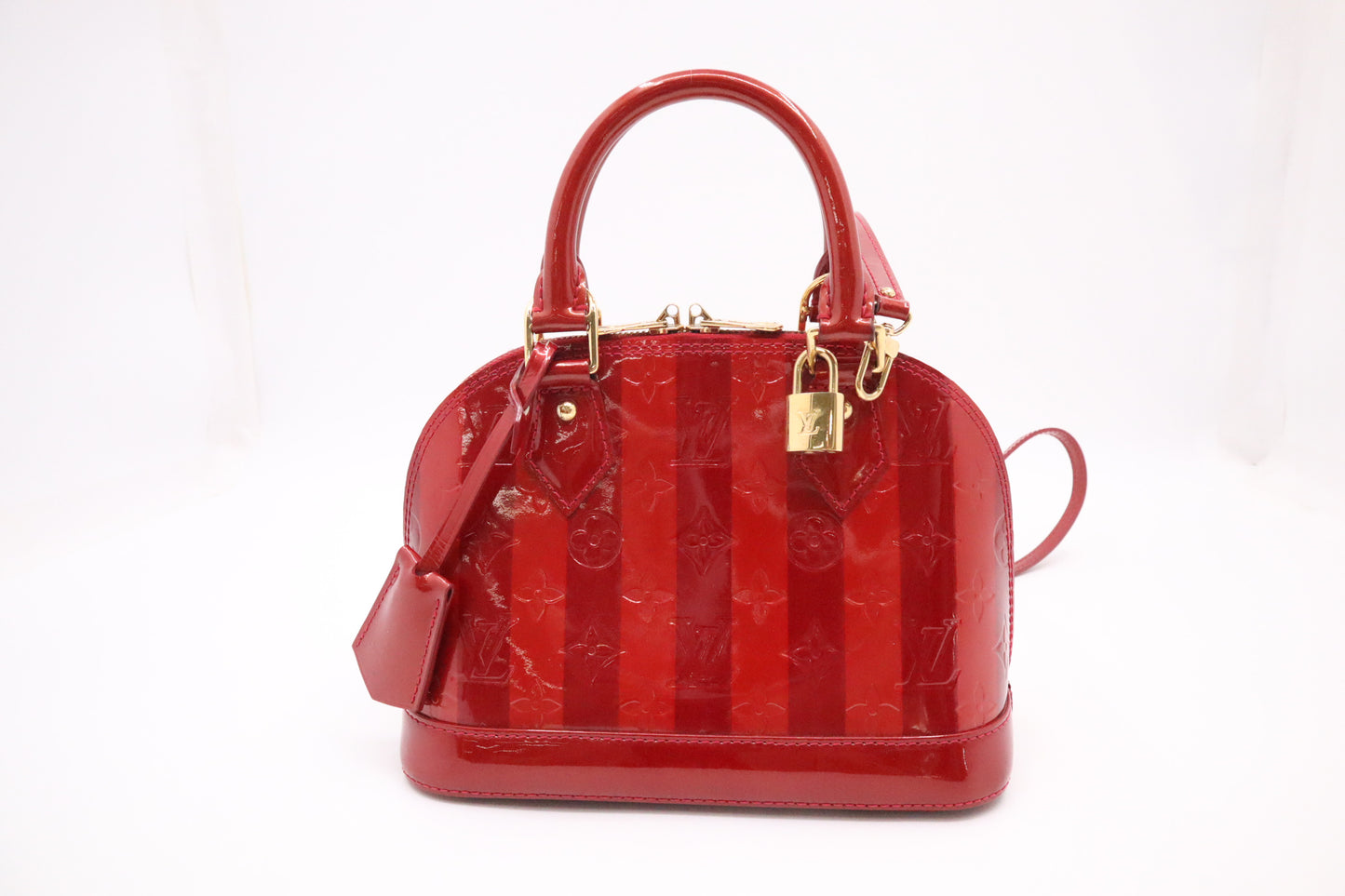 Louis Vuitton Alma BB in Pomme d'Amour Rayures Vernis Leather