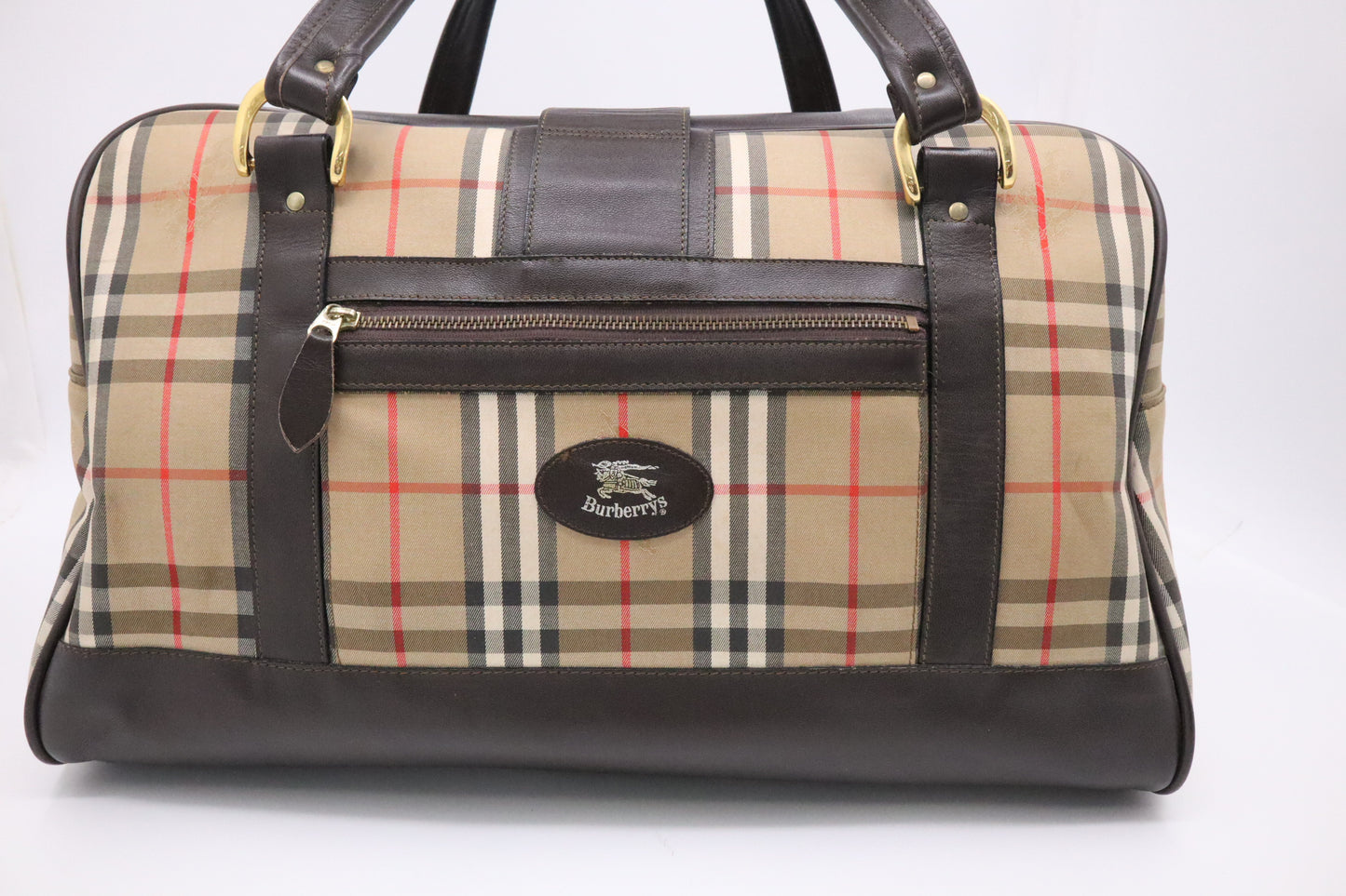 Burberry Duffle Bag with Shoes Compartment in Brown Checked Canvas