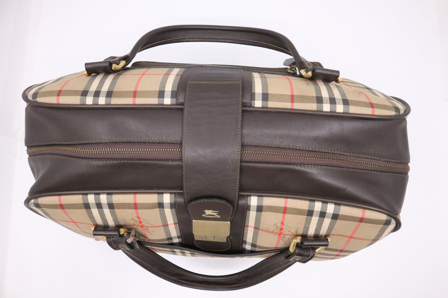 Burberry Duffle Bag with Shoes Compartment in Brown Checked Canvas
