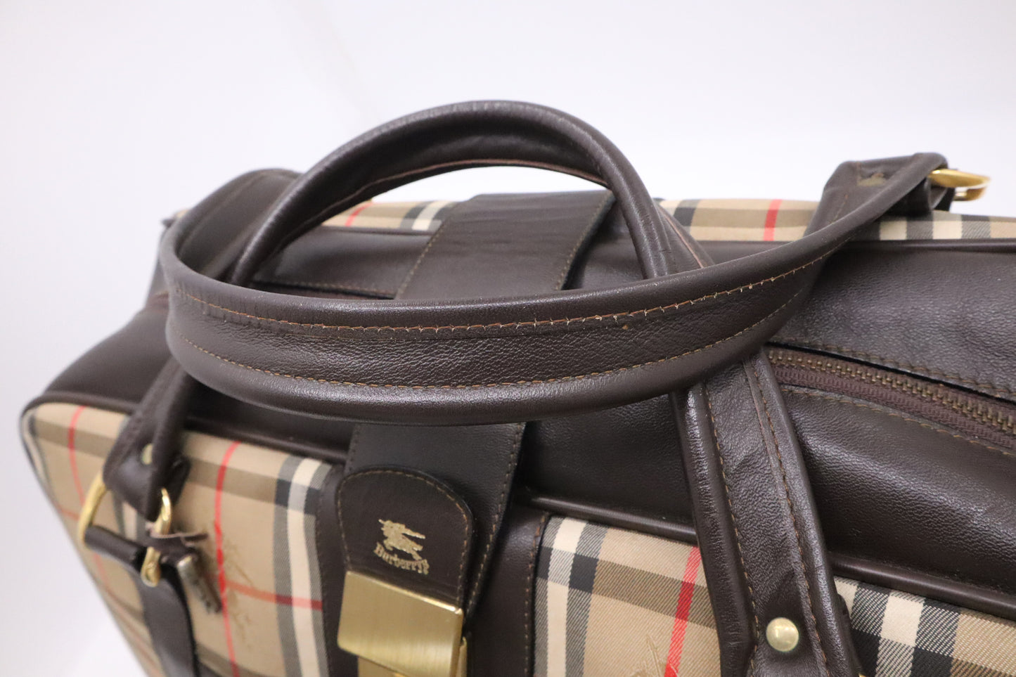 Burberry Duffle Bag with Shoes Compartment in Brown Checked Canvas
