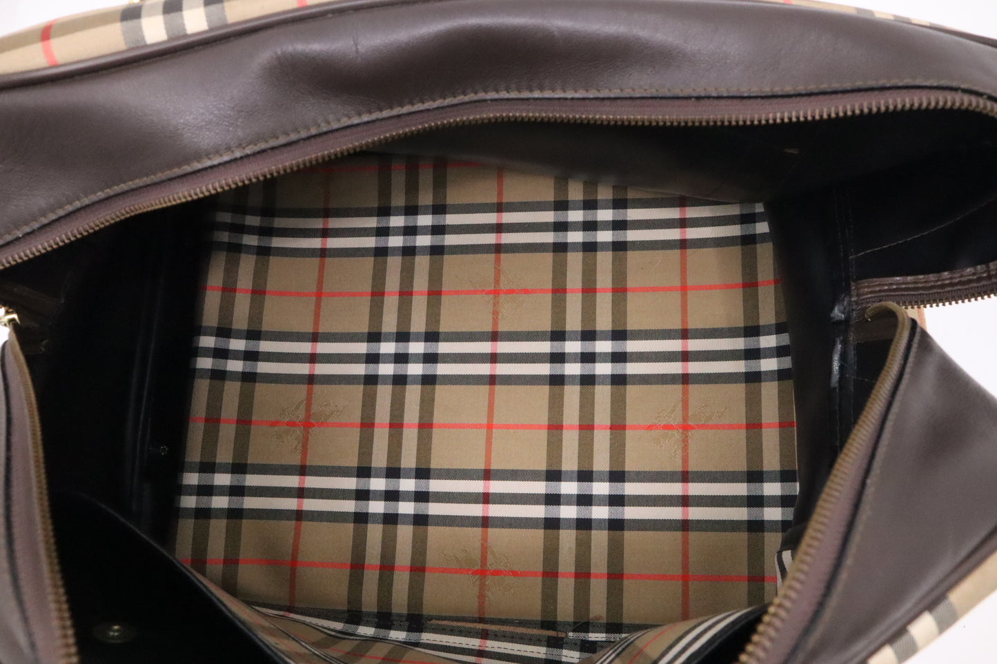Burberry Duffle Bag with Shoes Compartment in Brown Checked Canvas