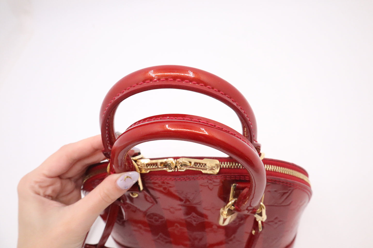 Louis Vuitton Alma BB in Pomme d'Amour Rayures Vernis Leather