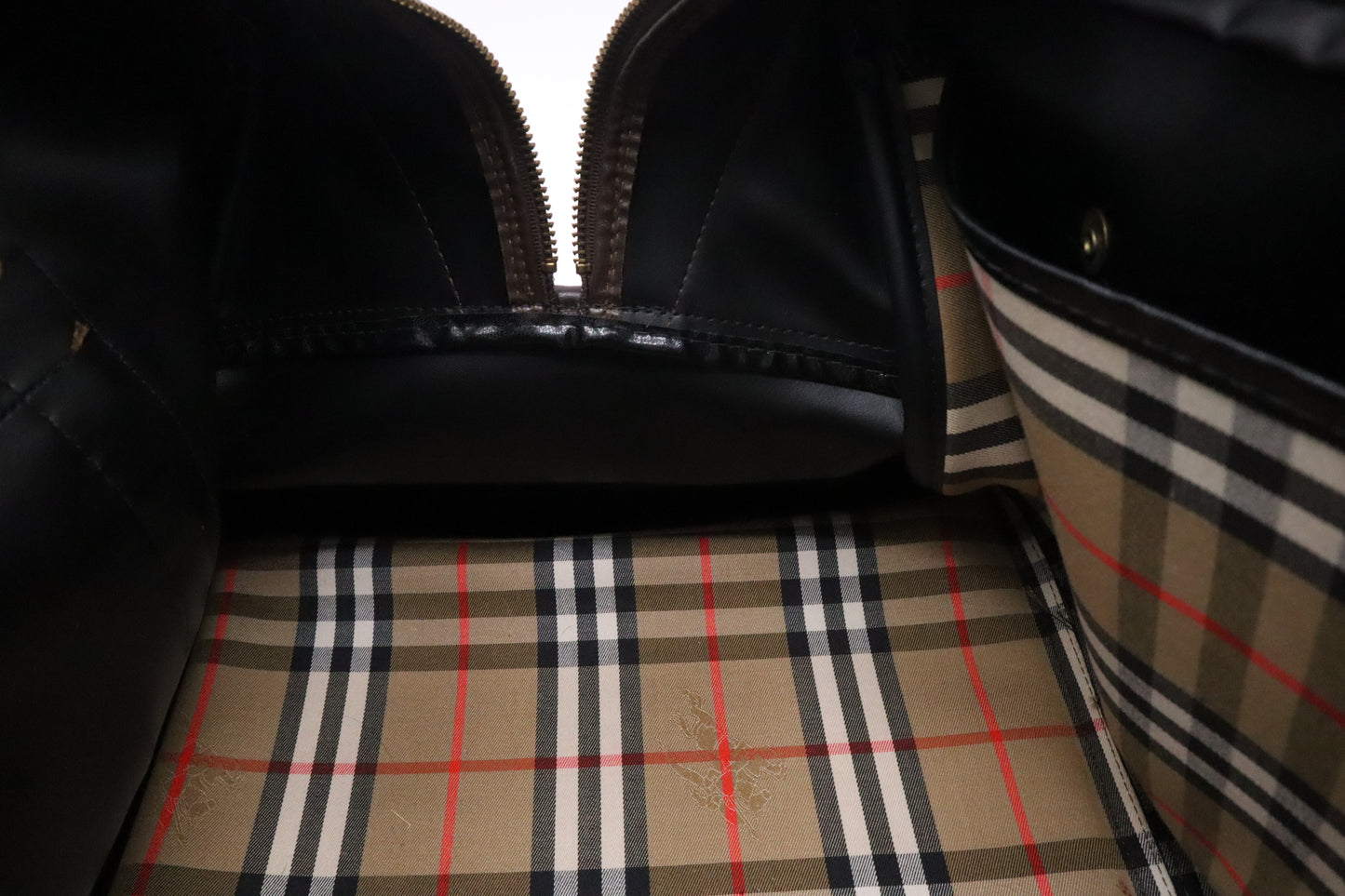 Burberry Duffle Bag with Shoes Compartment in Brown Checked Canvas