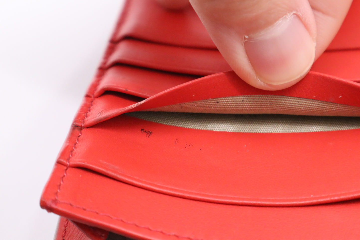 Celine Long Wallet in Tan Leather and Red Accents