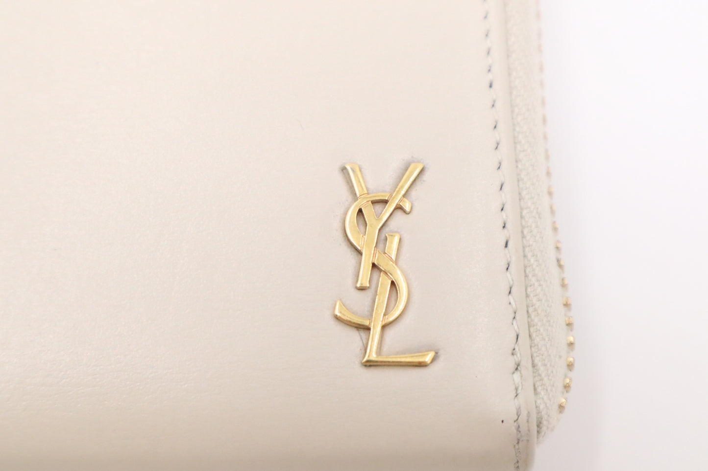 YSL Saint Laurent Long Zippy in Cream Leather