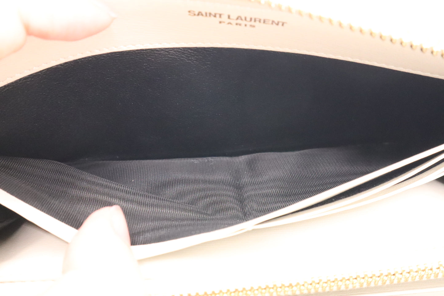 YSL Saint Laurent Long Zippy in Cream Leather