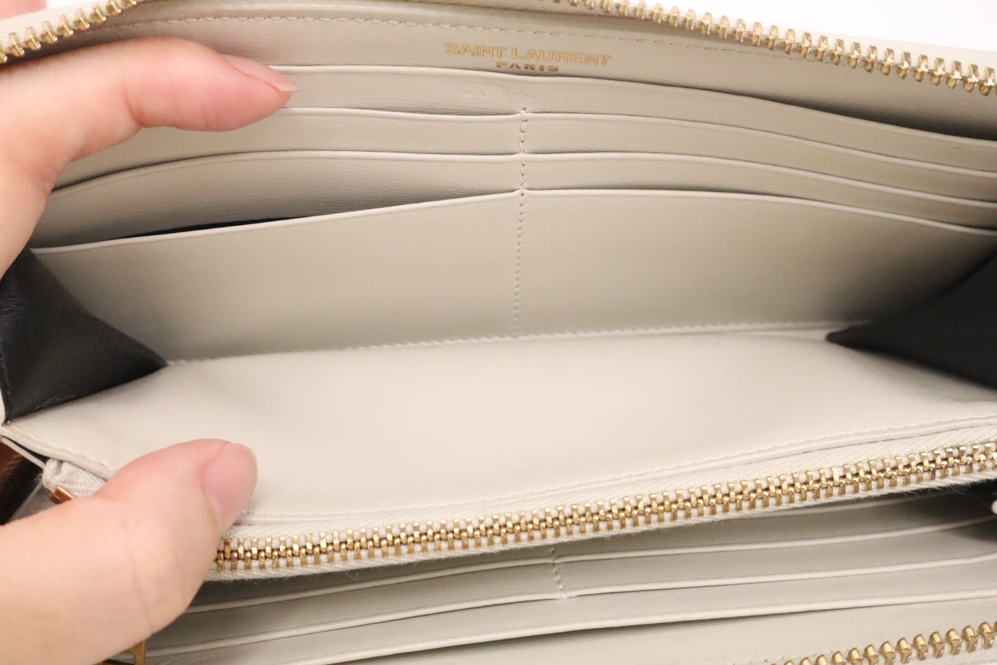 YSL Saint Laurent Long Zippy in Cream Leather
