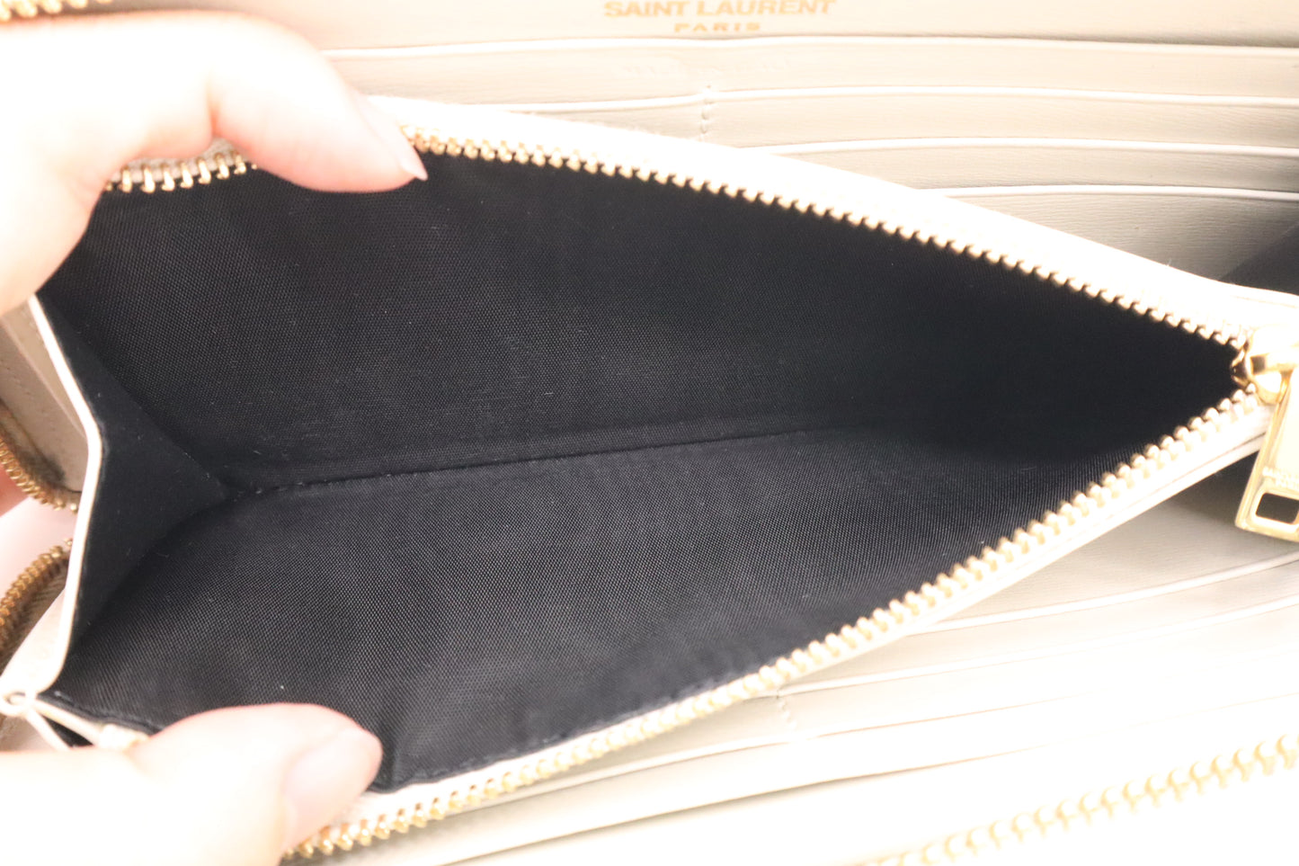 YSL Saint Laurent Long Zippy in Cream Leather