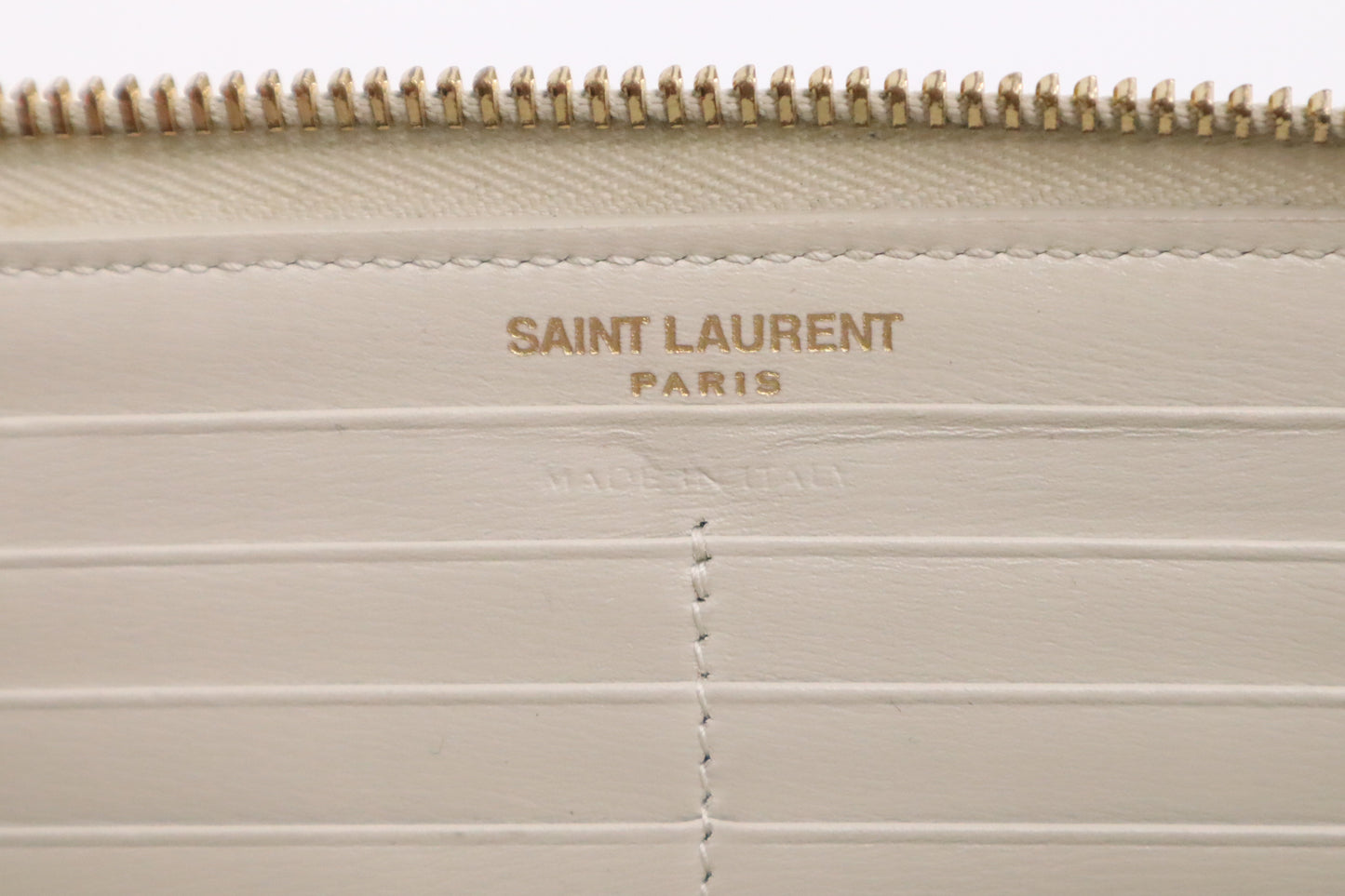 YSL Saint Laurent Long Zippy in Cream Leather