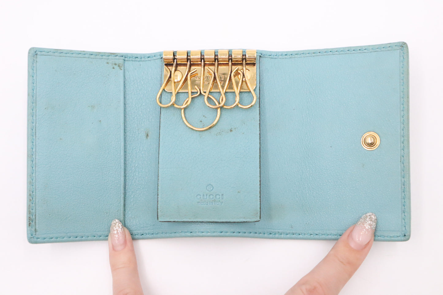 Gucci Bamboo Key Case in Turquoise Leather