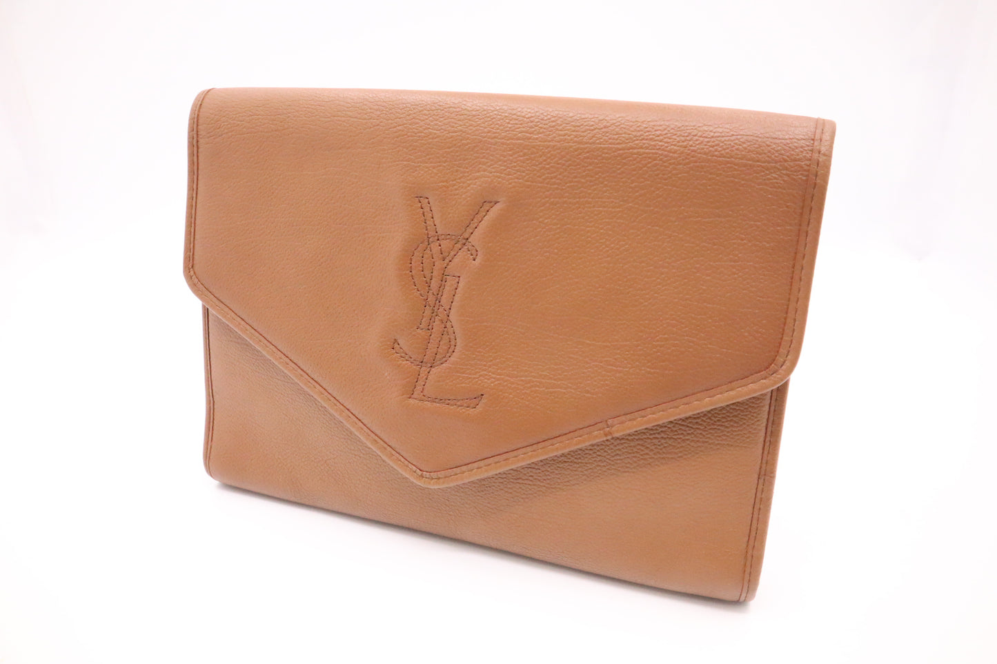 YSL Saint Laurent Clutch in Brown Leather