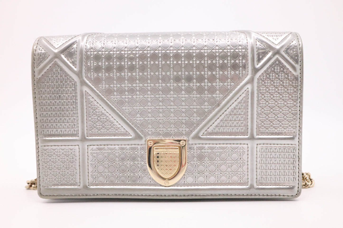 Dior Diorama Clutch on Chain in Silver Leather