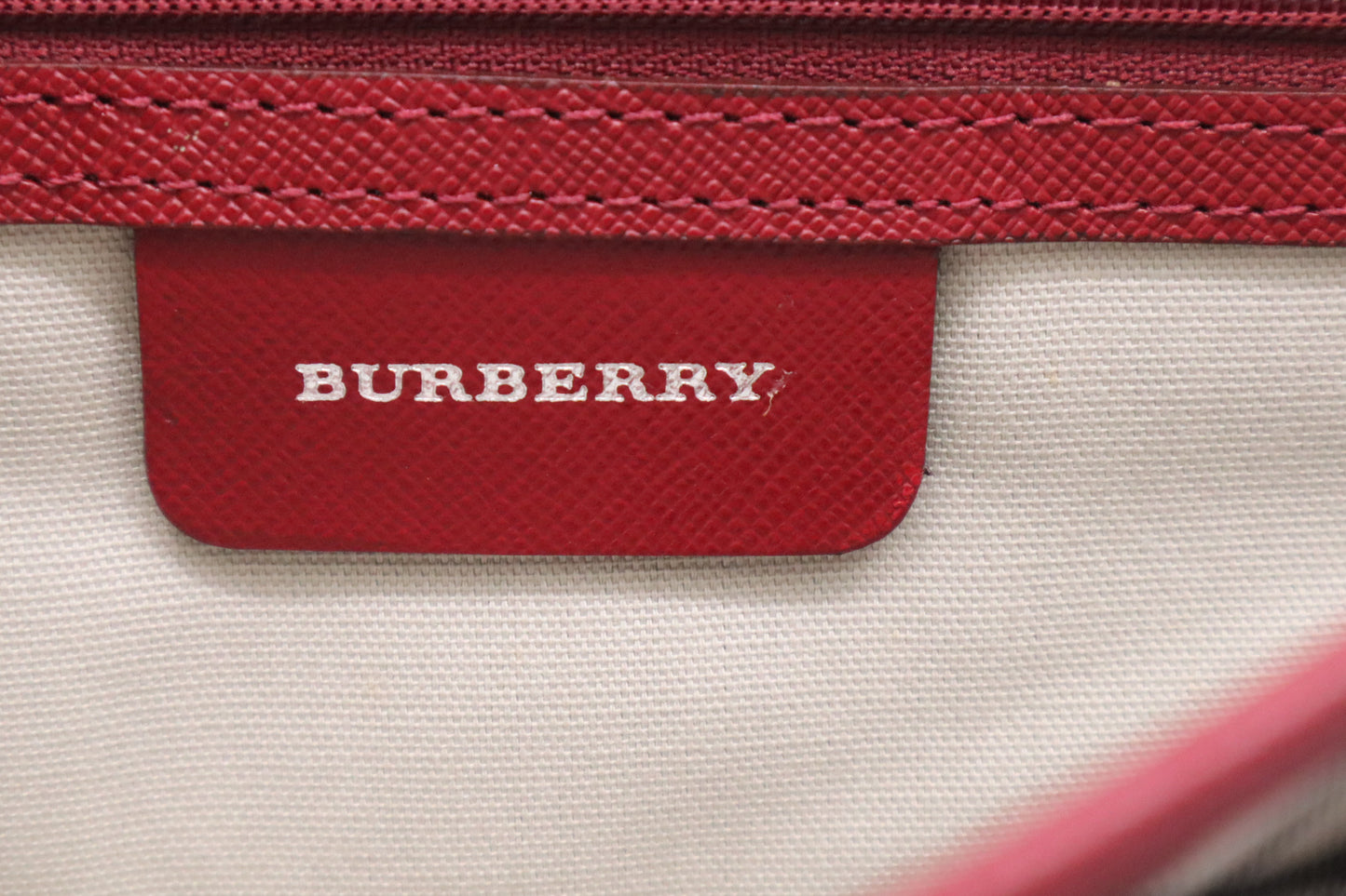 Burberry Shoulder Bag in Beige Checked Canvas & Red Leather
