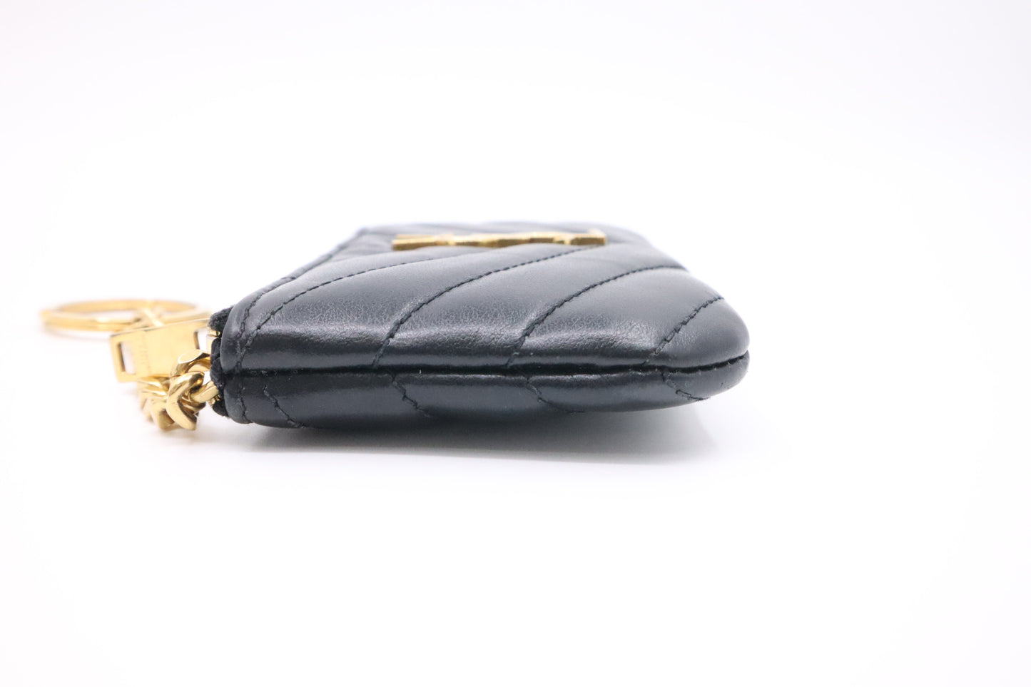 YSL Saint Laurent Coin Case in Black Chevron Leather