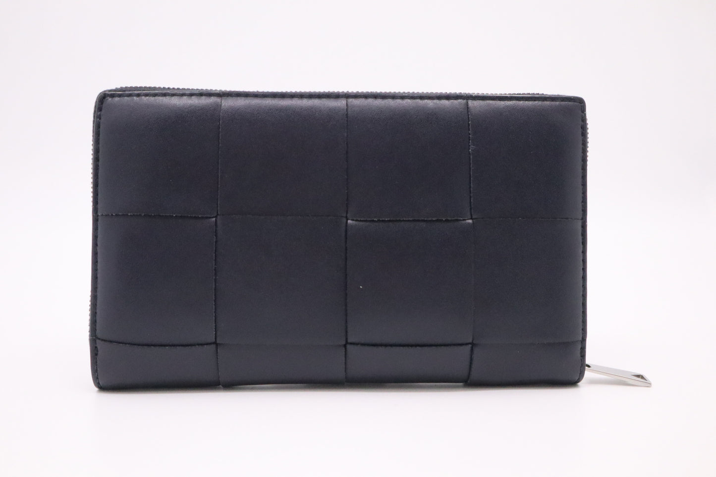 Bottega Veneta Cassette Zippy Wallet in Navy Blue Intrecciato Leather