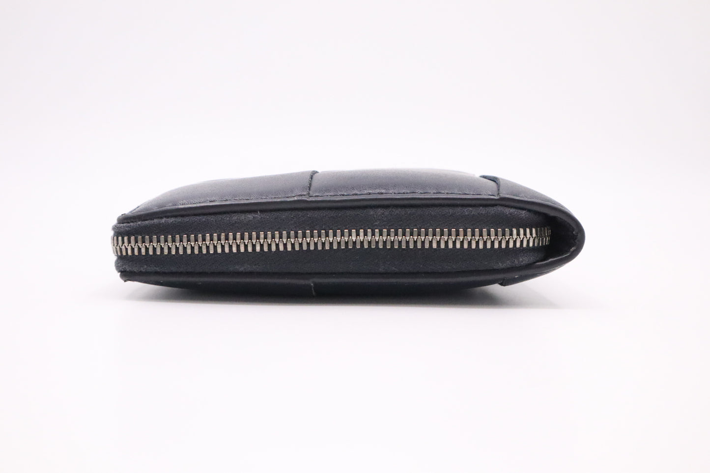 Bottega Veneta Cassette Zippy Wallet in Navy Blue Intrecciato Leather