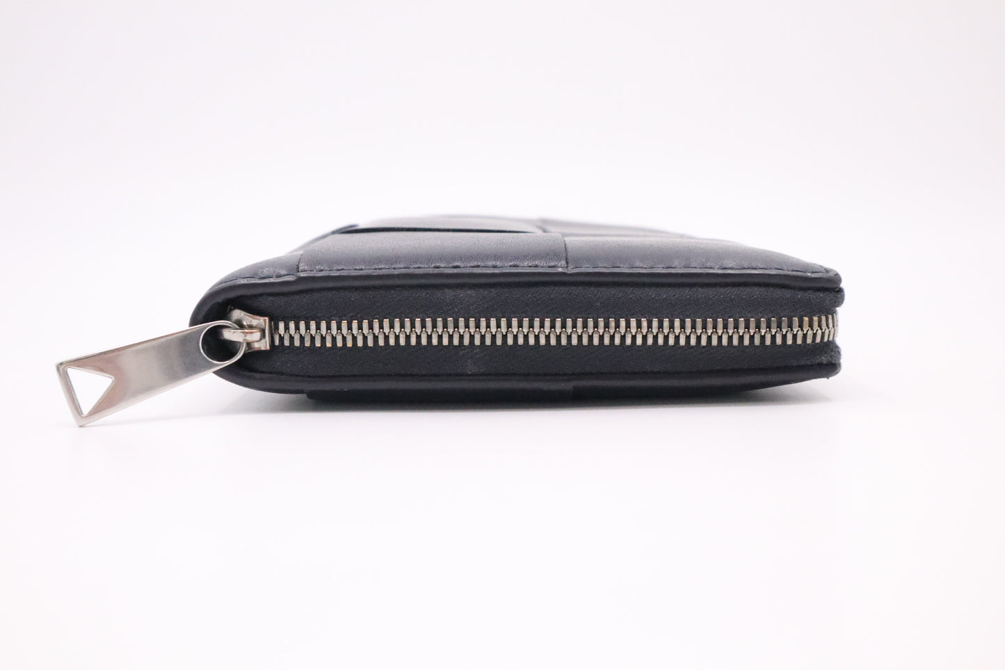 Bottega Veneta Cassette Zippy Wallet in Navy Blue Intrecciato Leather