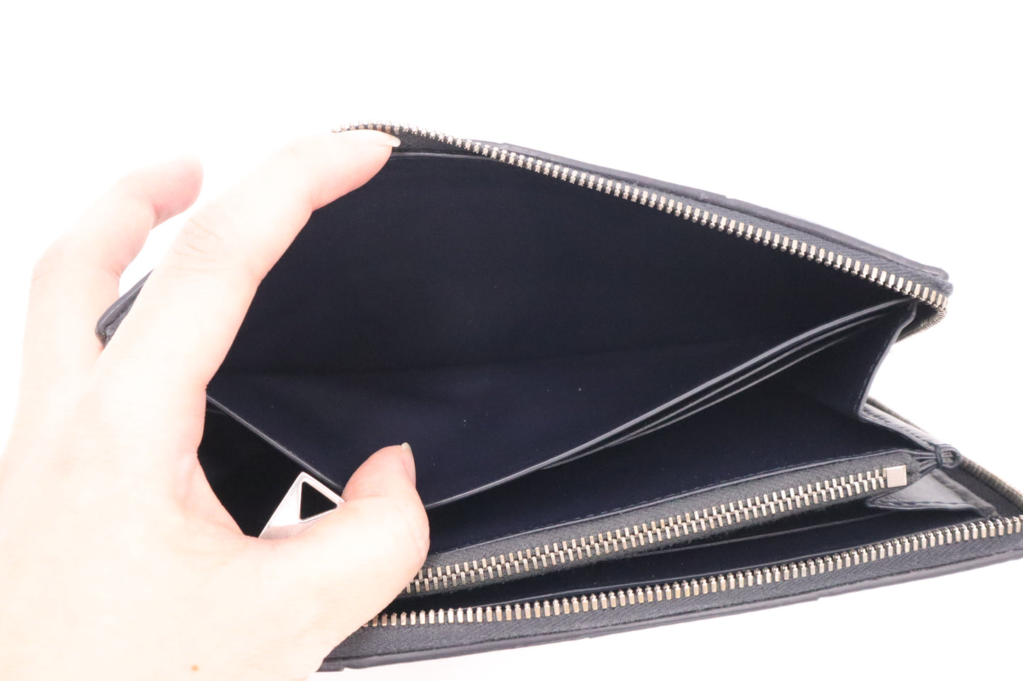 Bottega Veneta Cassette Zippy Wallet in Navy Blue Intrecciato Leather