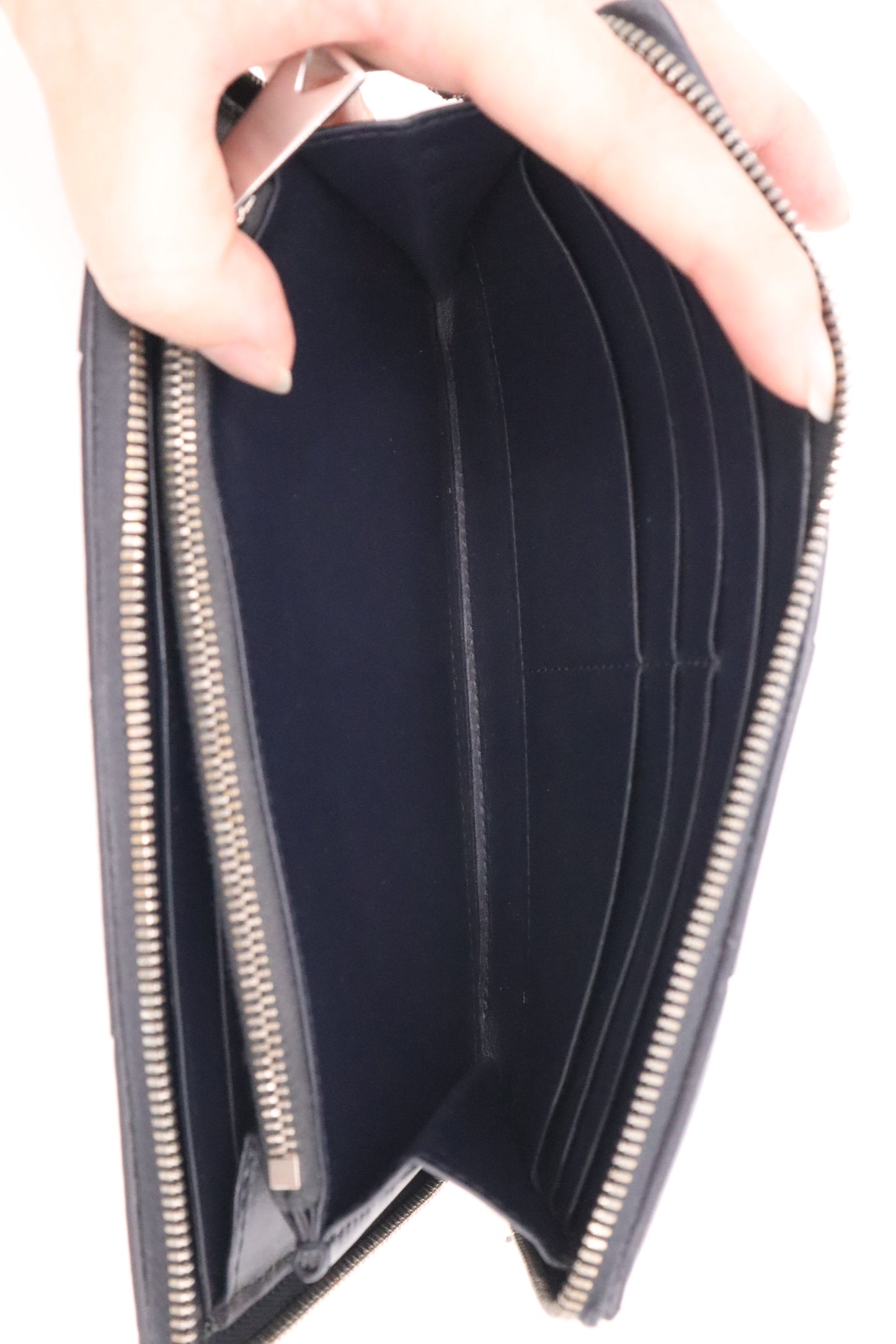 Bottega Veneta Cassette Zippy Wallet in Navy Blue Intrecciato Leather