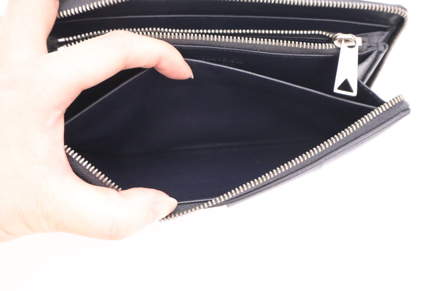 Bottega Veneta Cassette Zippy Wallet in Navy Blue Intrecciato Leather