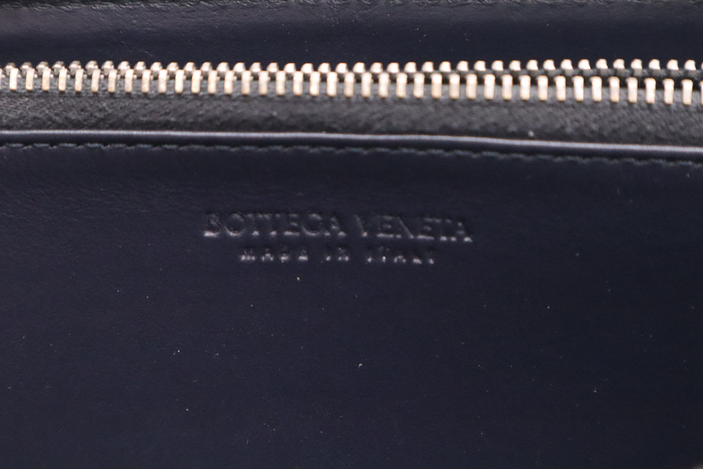 Bottega Veneta Cassette Zippy Wallet in Navy Blue Intrecciato Leather