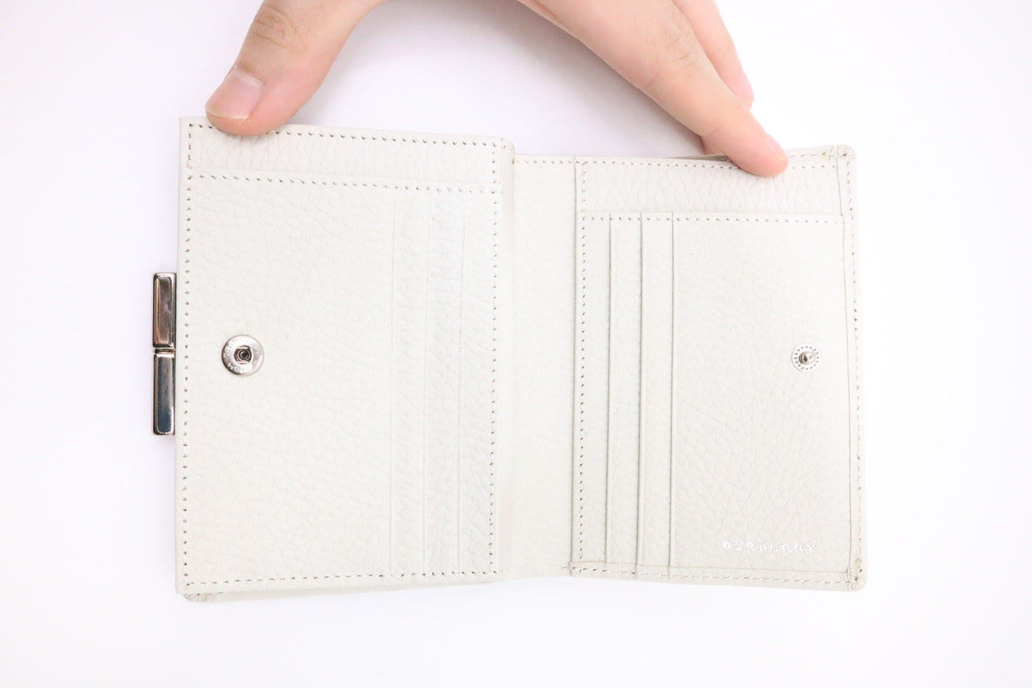 Burberry Compact Wallet in White Leather
