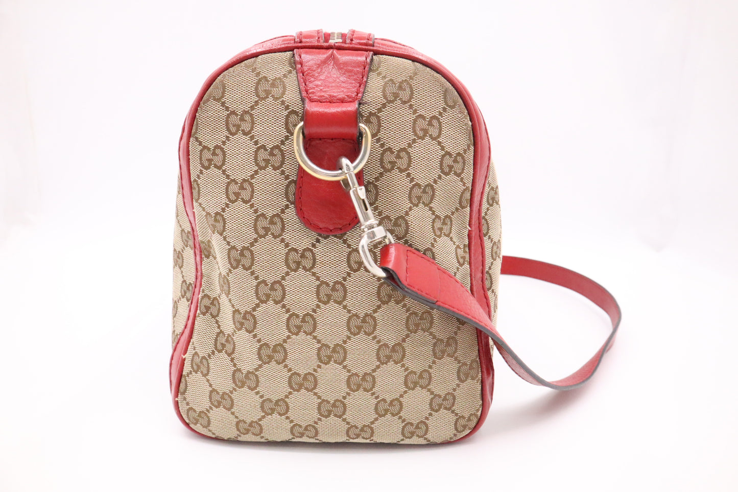 Gucci Boston Bag Bandouliere in Red Leather & Brown GG Canvas