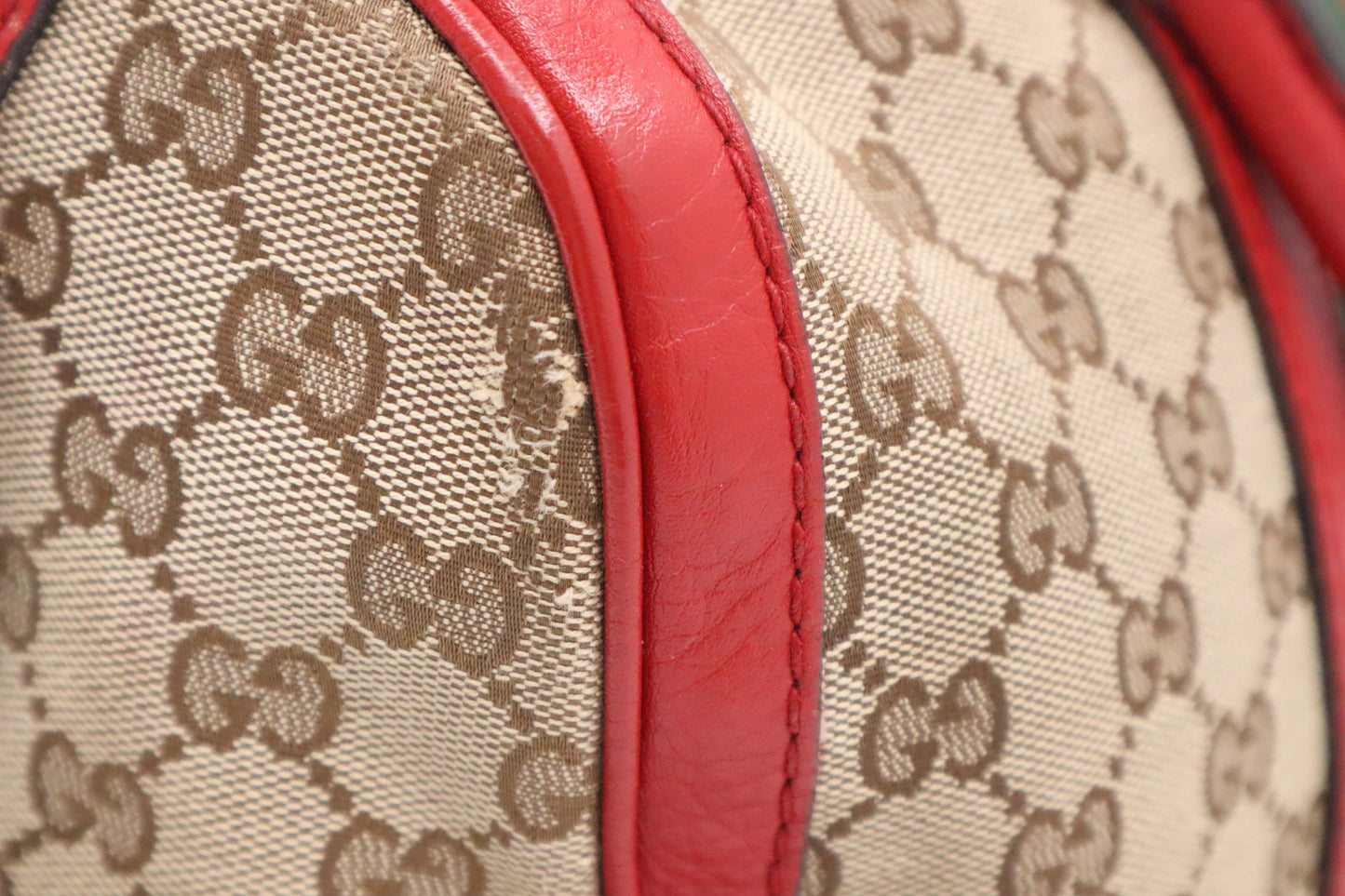 Gucci Boston Bag Bandouliere in Red Leather & Brown GG Canvas