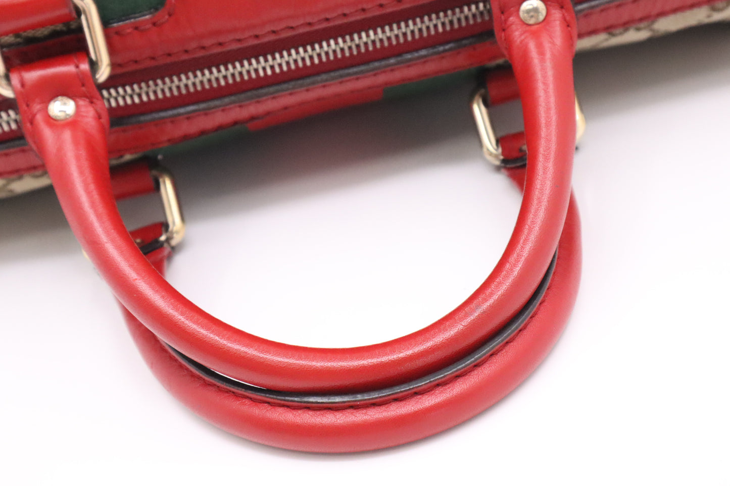 Gucci Boston Bag Bandouliere in Red Leather & Brown GG Canvas