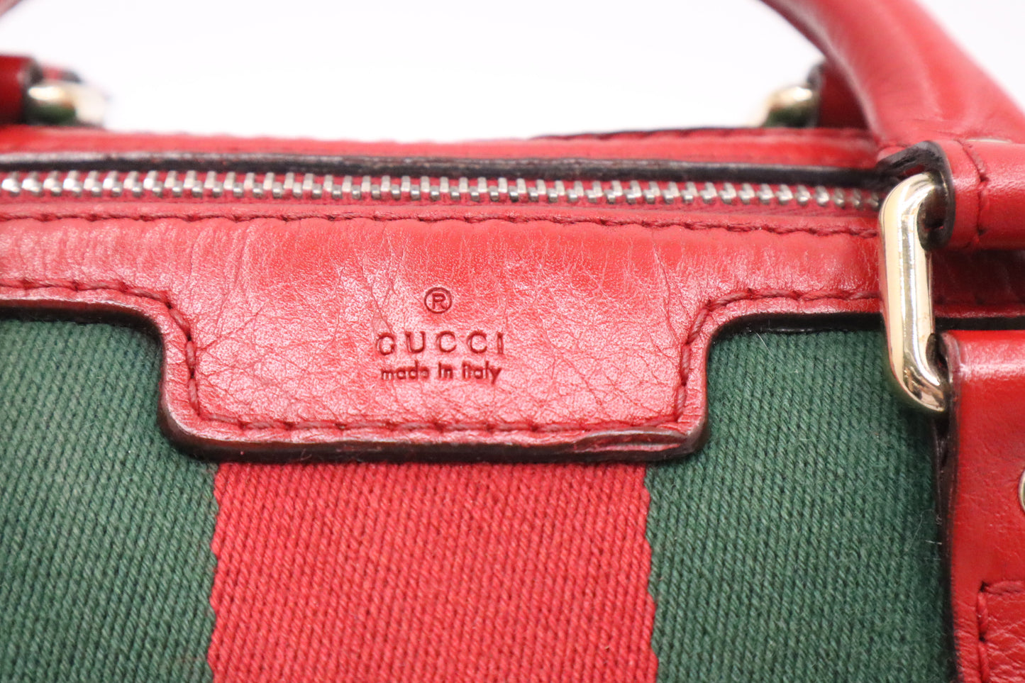 Gucci Boston Bag Bandouliere in Red Leather & Brown GG Canvas
