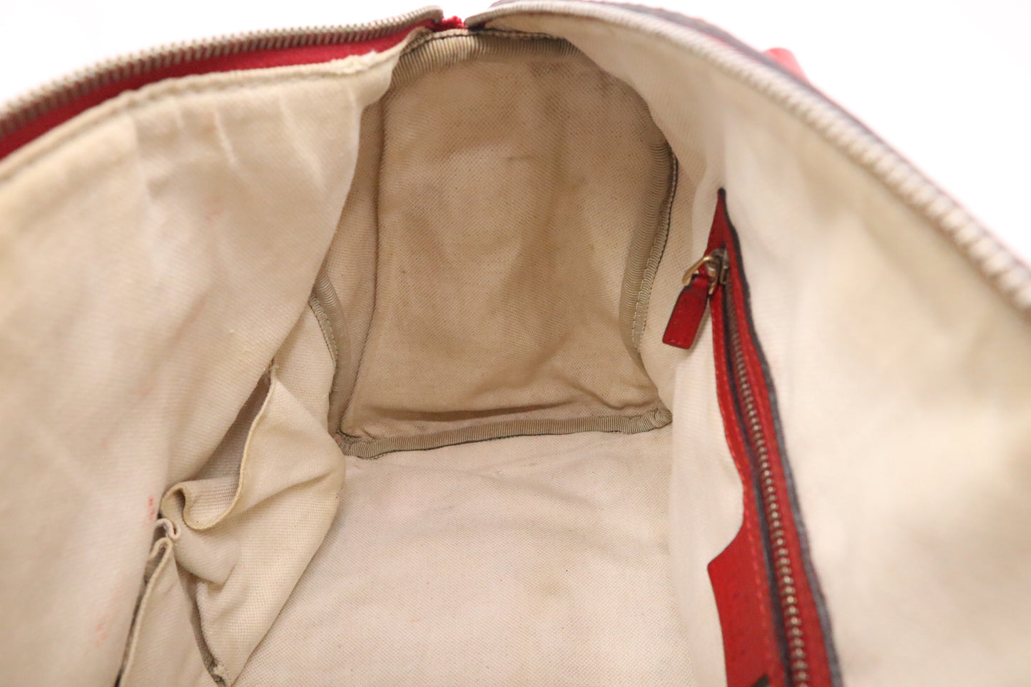 Gucci Boston Bag Bandouliere in Red Leather & Brown GG Canvas