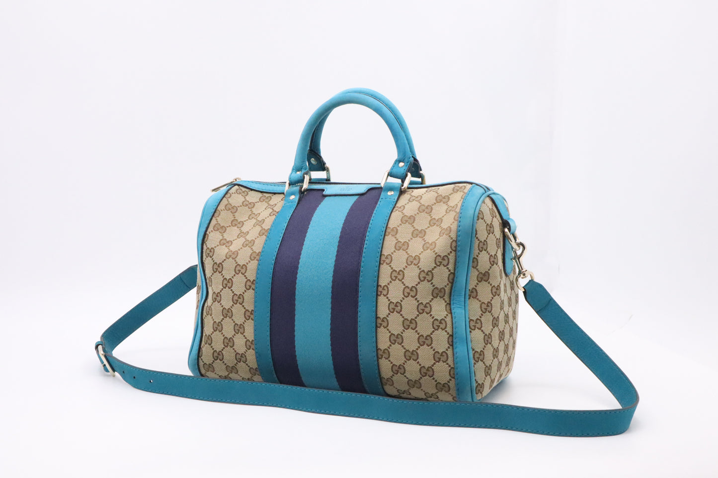 Gucci Boston Bag in Blue and Beige GG Canvas