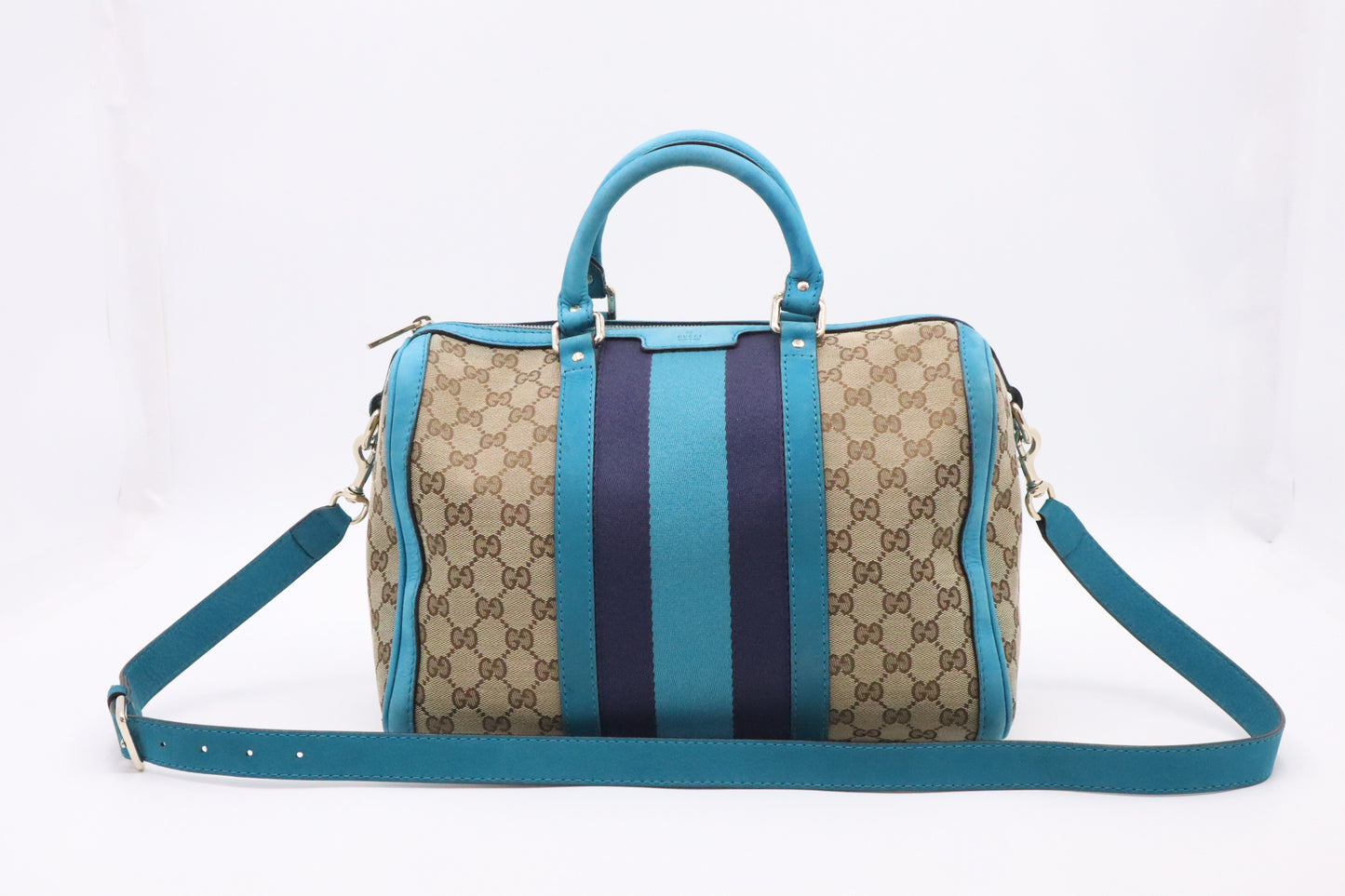 Gucci Boston Bag in Blue and Beige GG Canvas