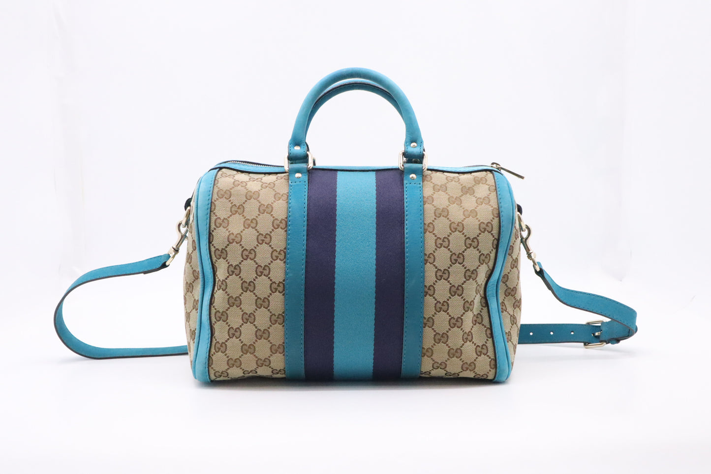 Gucci Boston Bag in Blue and Beige GG Canvas