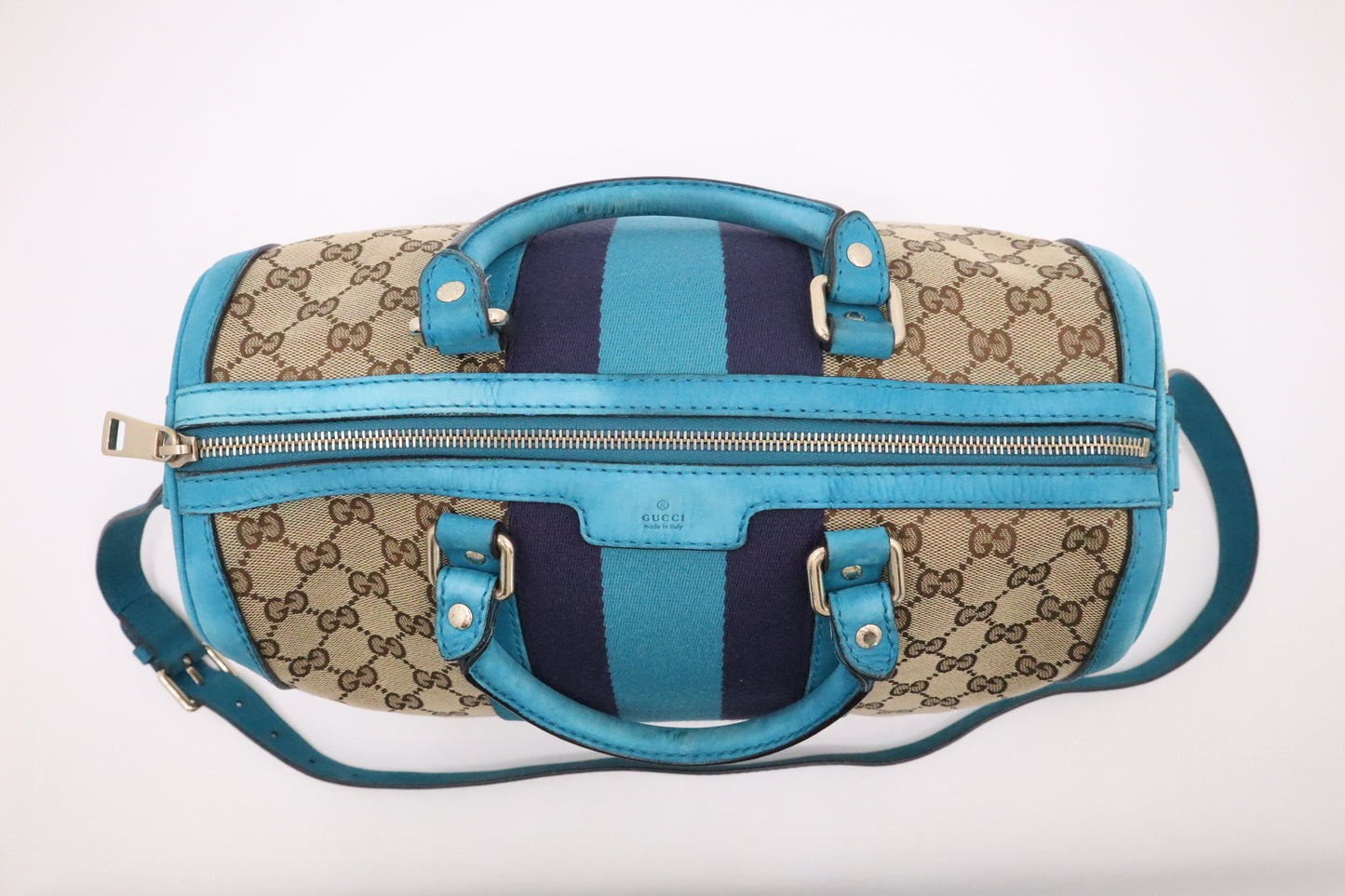 Gucci Boston Bag in Blue and Beige GG Canvas