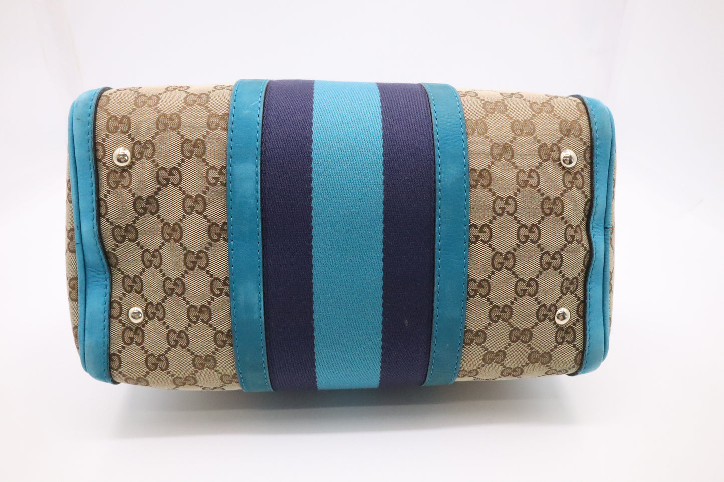 Gucci Boston Bag in Blue and Beige GG Canvas