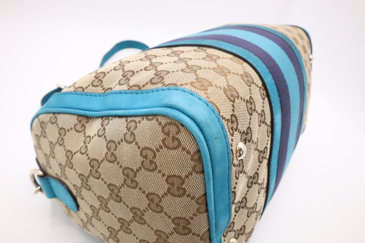 Gucci Boston Bag in Blue and Beige GG Canvas