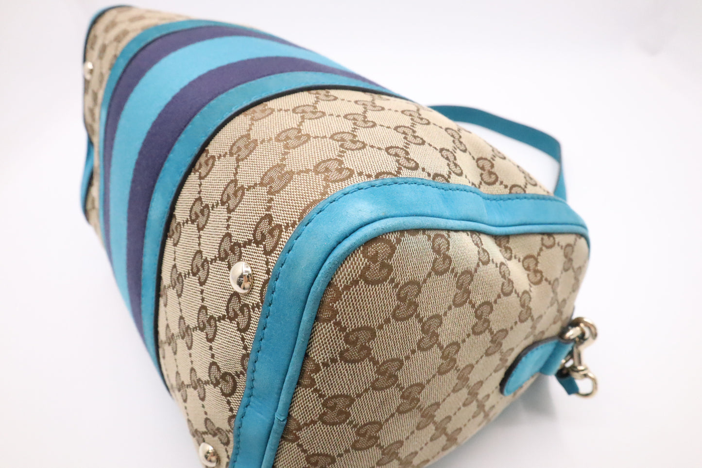 Gucci Boston Bag in Blue and Beige GG Canvas
