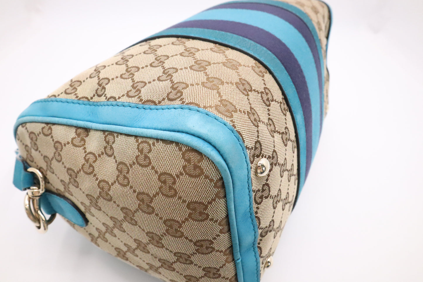 Gucci Boston Bag in Blue and Beige GG Canvas