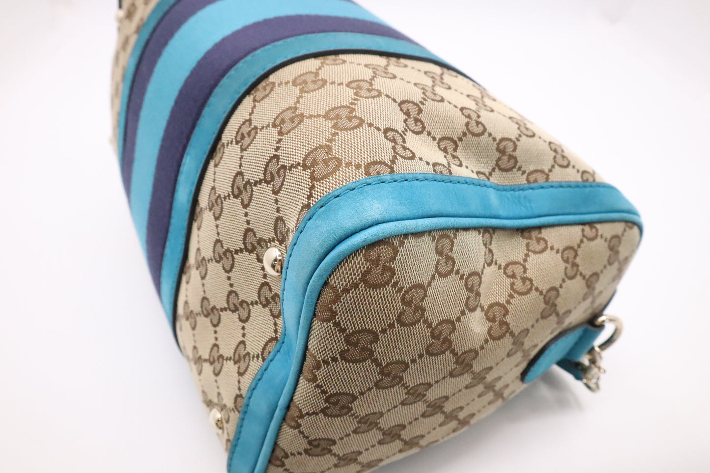 Gucci Boston Bag in Blue and Beige GG Canvas