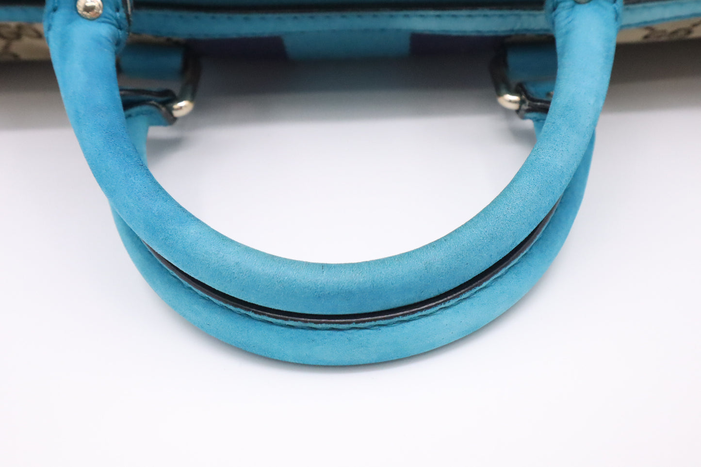 Gucci Boston Bag in Blue and Beige GG Canvas