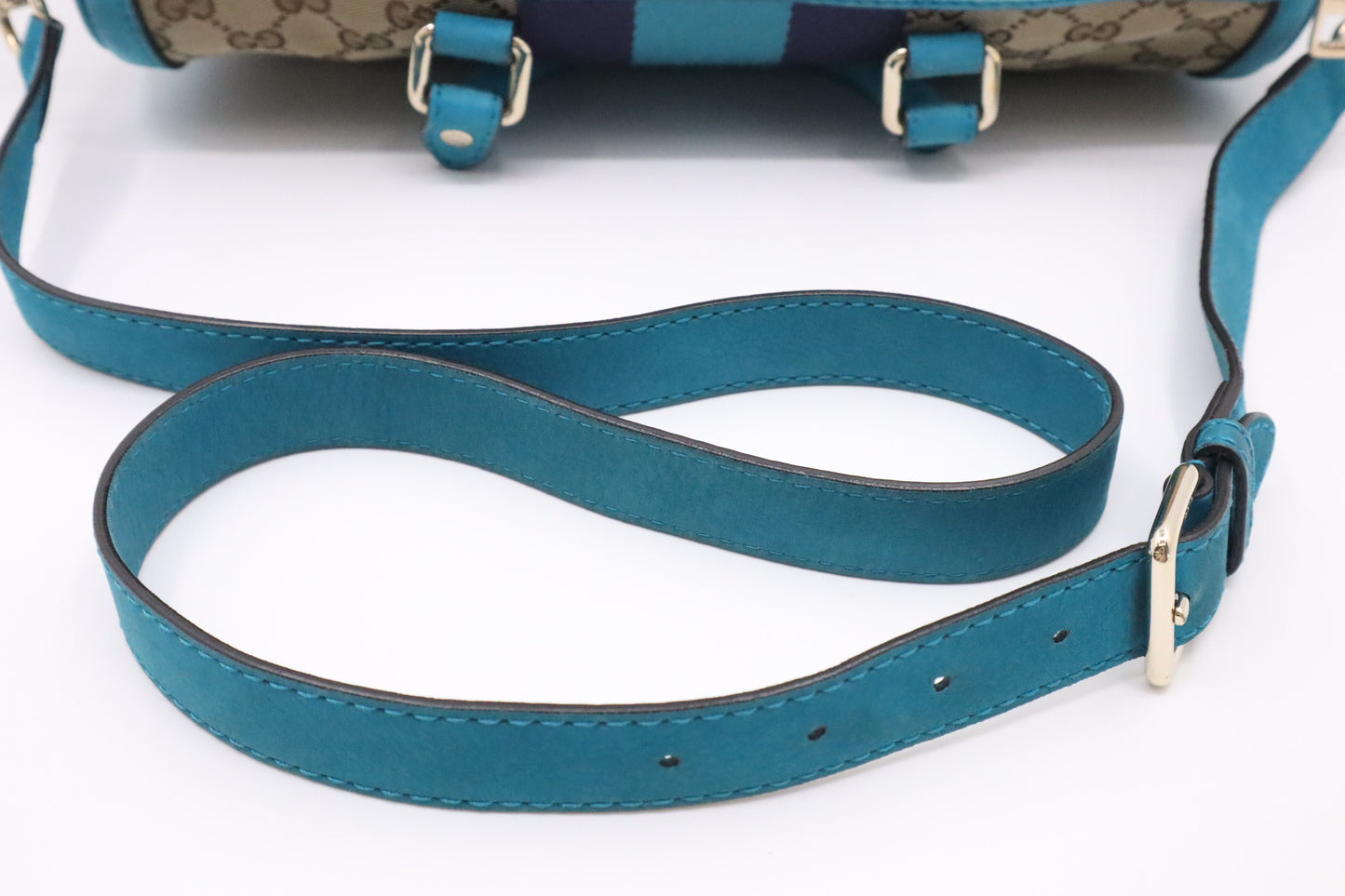 Gucci Boston Bag in Blue and Beige GG Canvas