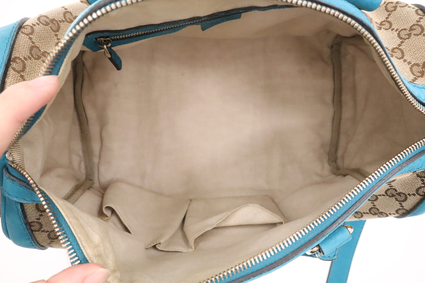 Gucci Boston Bag in Blue and Beige GG Canvas