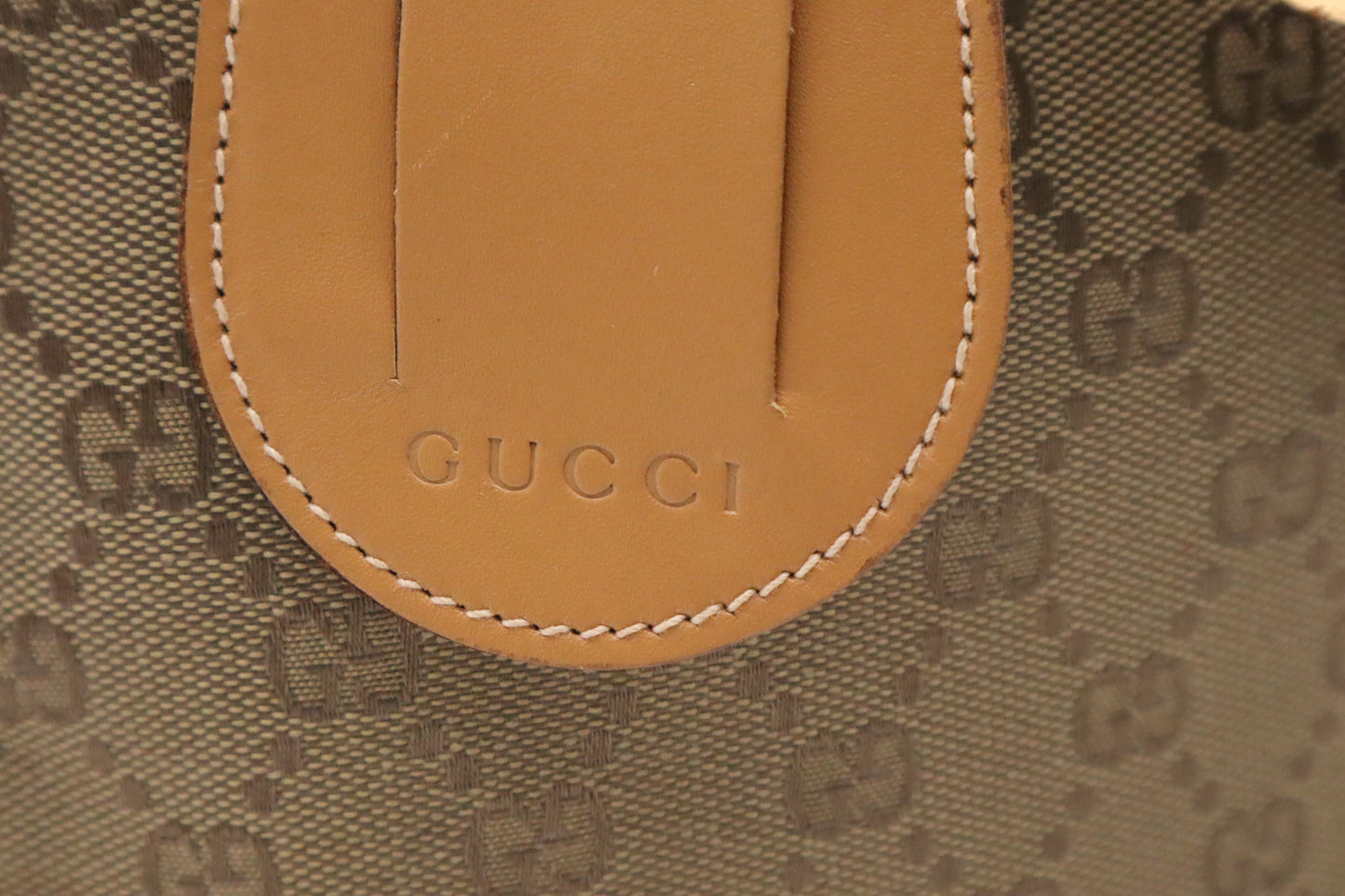 Gucci Boston Bag in Green GG Canvas and Brown Leather