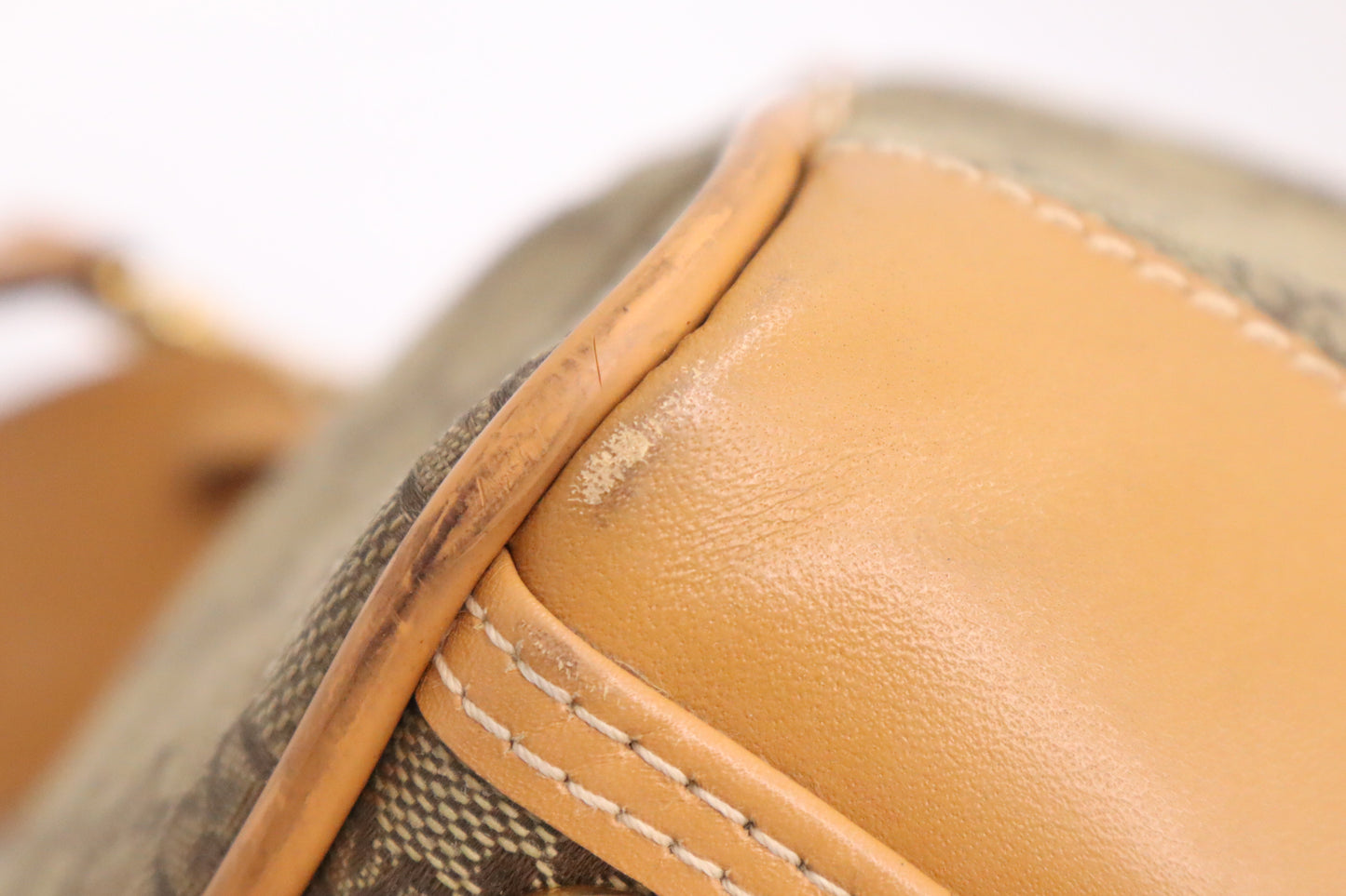Gucci Boston Bag in Green GG Canvas and Brown Leather