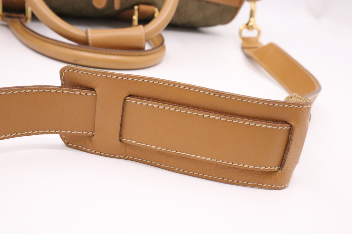 Gucci Boston Bag in Green GG Canvas and Brown Leather