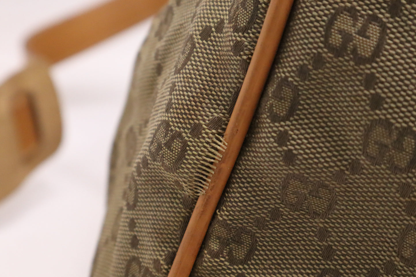 Gucci Boston Bag in Green GG Canvas and Brown Leather